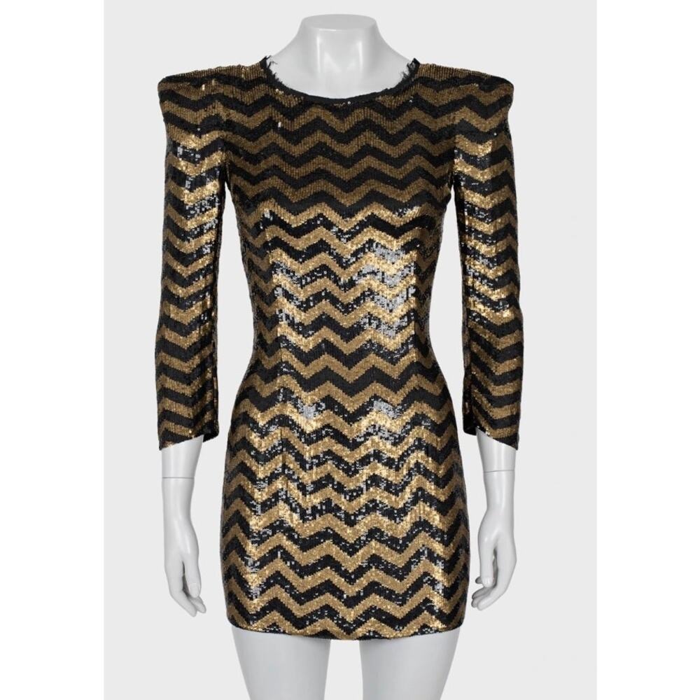 Balmain Striped Sequin Silk Mini Dress - Size S